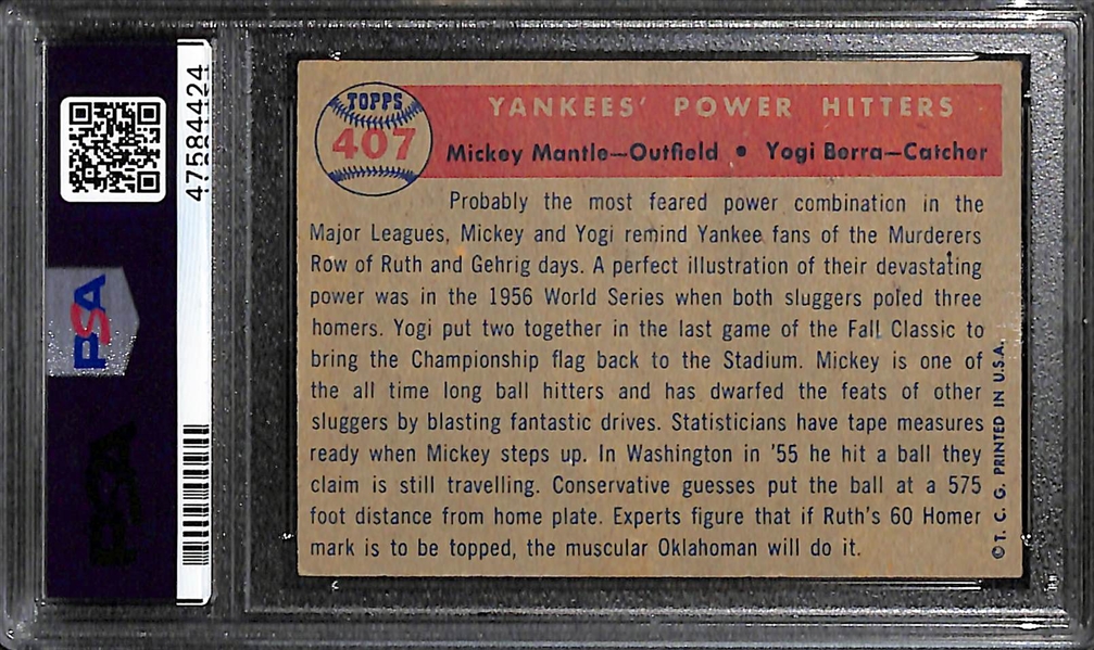 1957 Topps Mickey Mantle & Yogi Berra #407 Yankees Power Hitters PSA 3.5