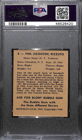 1948 Bowman Phil Rizzuto #8 Rookie Graded PSA 8(OC)