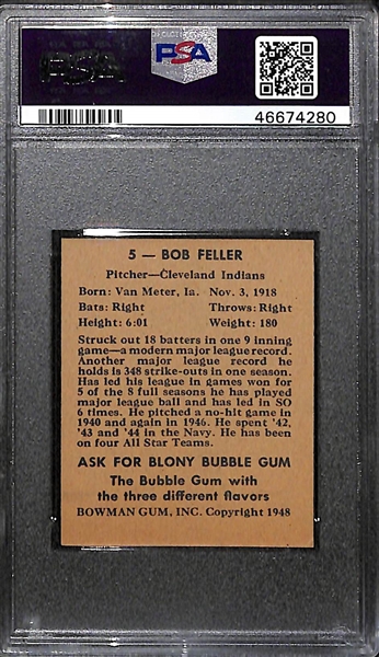 1948 Bowman Bob Feller #5 Rookie Graded PSA 6
