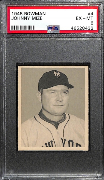 1948 Bowman Baseball Card Near Complete Set (Missing 8 Cards Above) Mostly Moderate to High Grade - Inc. Jonny Mize PSA 6, Bobby Thomson PSA 6 (40 of 48 Cards)