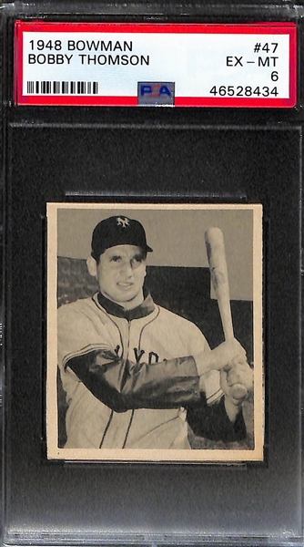 1948 Bowman Baseball Card Near Complete Set (Missing 8 Cards Above) Mostly Moderate to High Grade - Inc. Jonny Mize PSA 6, Bobby Thomson PSA 6 (40 of 48 Cards)