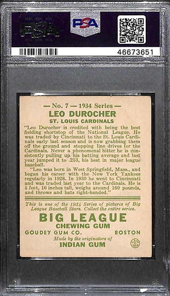 1934 Goudey Leo Durocher (HOF) #7 PSA 5.5 (Autograph Grade 9) - Only 1 of 11 Examples Graded Higher! d. 1991
