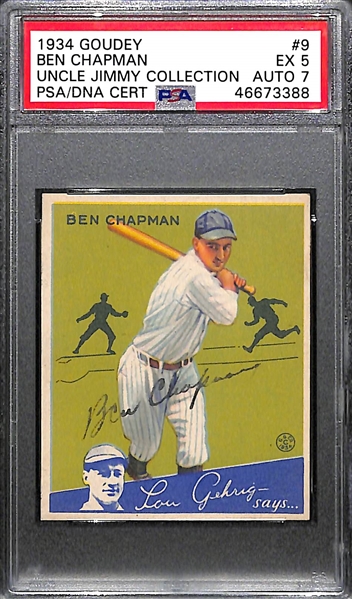 1934 Goudey Ben Chapman #9 PSA 5 (Autograph Grade 7) - Only 1 Graded Higher, Only 3 PSA Examples. d. 1993