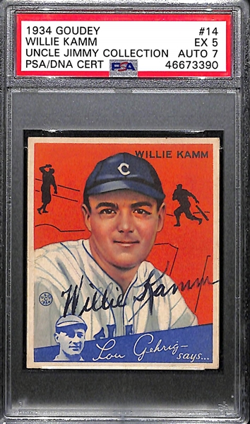 1934 Goudey Willie Kamm #14 PSA 5 (Autograph Grade 7) - Pop 1 (Highest Grade, Only 2 PSA Examples Exist), d. 1988