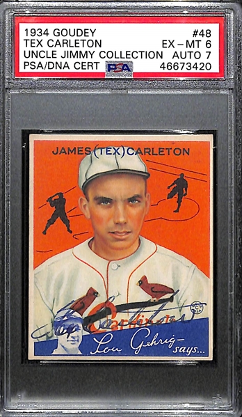1934 Goudey Tex Carleton #48 PSA 6 (Autograph Grade 7) - Pop 1 (Only 7 PSA Graded), d. 1977