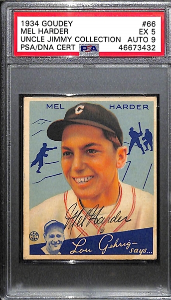 1934 Goudey Mel Harder #66 PSA 5 (Autograph Grade 9) - Pop 2 (None Graded Higher - Only 7 Exist), d. 2002