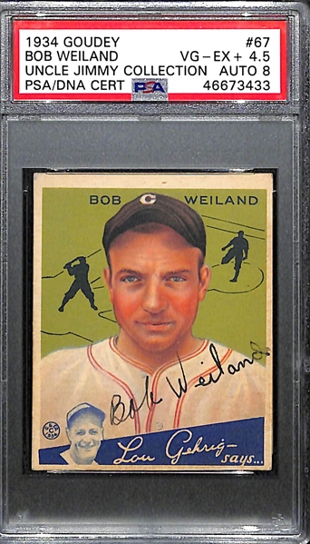 RARE (1/1) 1934 Goudey Bob Weiland #67 PSA 4.5 (Autograph Grade 8) - ONLY ONE PSA GRADED - Pop 1, d. 1988