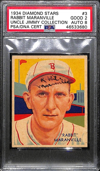 1934 Diamond Stars Rabbit Maranville #3 PSA 2 (Autograph Grade 8) - Only 3 Ever PSA Graded, Only 1 Higher