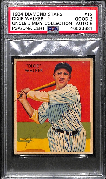 1934 Diamond Stars Dixie Walker #12 PSA 2 (Autograph Grade 6) - Pop 2, Only 2 Ever PSA Graded