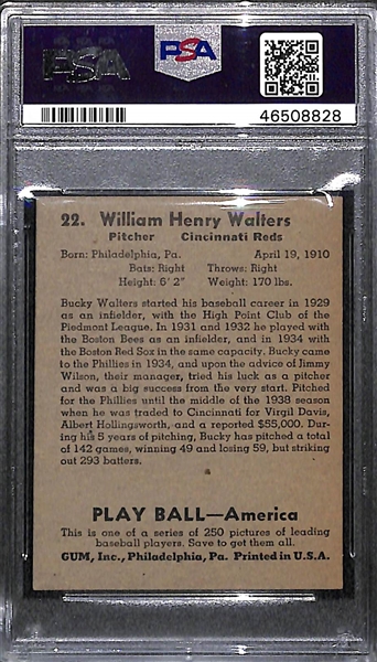 1939 Play Ball Bucky Walters #22 PSA 5 (Autograph Grade 10) - Pop 2 - None Graded Higher