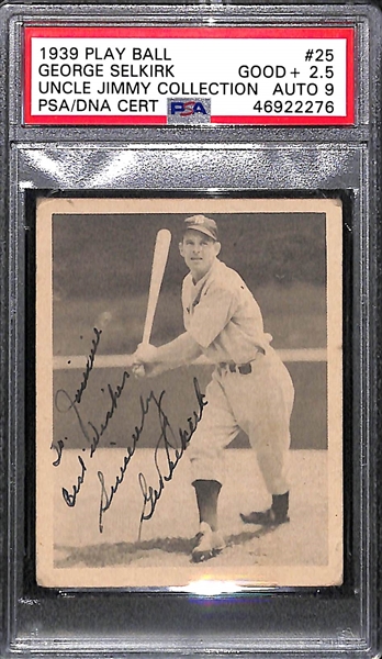 Rare (1/1) 1939 Play Ball George Selkirk #25 PSA 2.5 (Autograph Grade 9) - ONLY ONE PSA GRADED