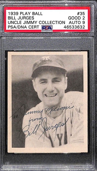 1939 Play Ball Bill Jurges #35 PSA 2 (Autograph Grade 9) - Pop 1 (Only 2 Ever PSA Graded)