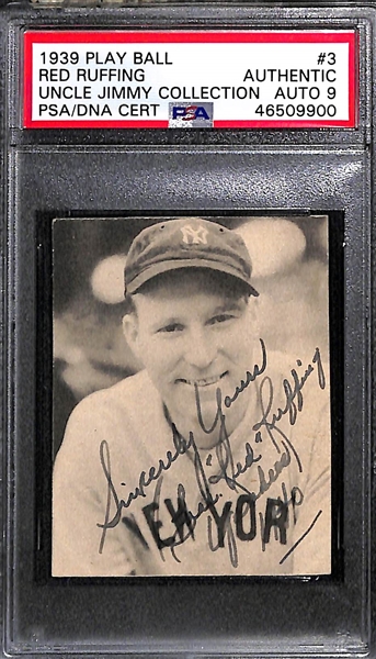 Lot of 2 - 1939 Play Ball Red Ruffing #3 PSA Authentic (Auto Grade 9) & Morrie Arnovick PSA Authentic Autograph