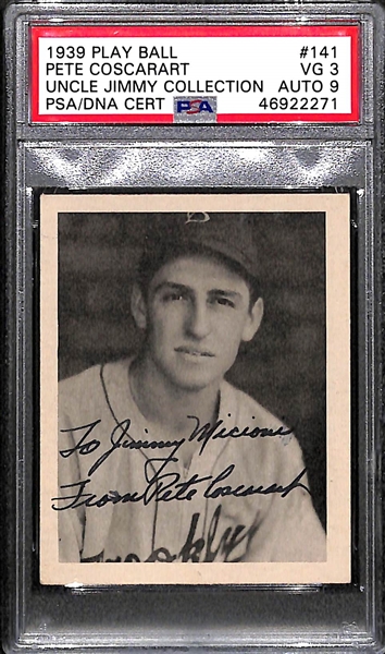 RARE (1/1) 1939 Play Ball Pete Coscarart #141 PSA 3 (Autograph Grade 9) - ONLY ONE EVER PSA/DNA GRADED - Pop 1