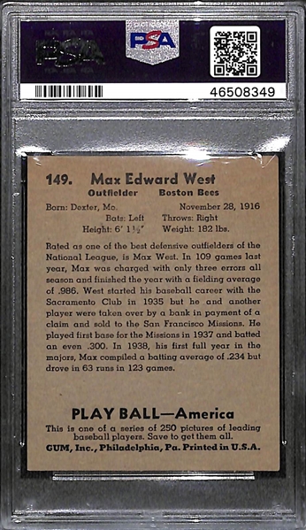 Rare (1/1) 1939 Play Ball Max West #149 PSA 4.5 (Autograph Grade 8) - ONLY ONE PSA EXAMPLE EXISTS! Pop 1.