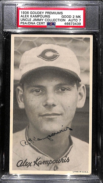 Lot of 3 PSA Graded Signed 1936 Goudey Premiums - Russ Van Atta, Alex Kampouris, Wally Berger
