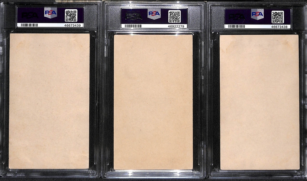 Lot of 3 PSA Graded Signed 1936 Goudey Premiums - Russ Van Atta, Alex Kampouris, Wally Berger