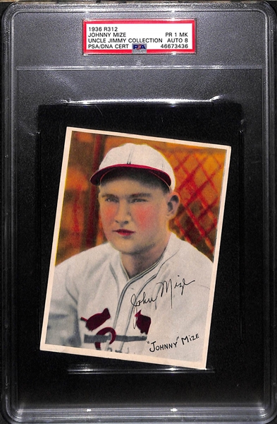 1936 R312 Johnny Mize PSA 1 (Autograph Grade 8)