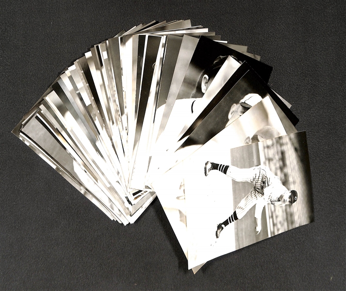 Lot of (80) 1950s-1960s Baseball Real Photo Postcards Off Original Negatives - w. Feller, Furillo, Gomez, Ennis, + (From George Burke/George Brace)