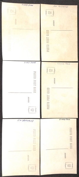 Lot of (6) 1950s-1960s Baseball Real Photo Postcards Off Original Negatives - Jimmie Foxx, (2) Dizzy Dean, Jim Bottomly, Connie Mack, Joe McCarthy (From George Burke/George Brace)