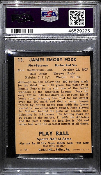 1941 Play Ball Jimmie Foxx #13 Graded PSA Authentic Altered (Trimmed)