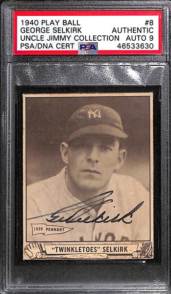 Lot of 2 - 1940 Play Ball George Selkirk #8 PSA Authentic (Autograph Grade 9) & 1940 Play Ball Charlie Keller PSA Authentic (Autograph Grade 9)