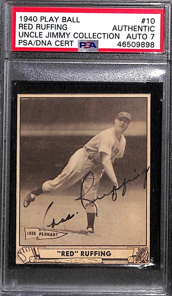 Lot of 2 - 1940 Play Ball Red Ruffing #10 PSA Authentic (Autograph Grade 7) & 1940 Play Ball Jake Powell PSA Authentic (Autograph Grade 9)