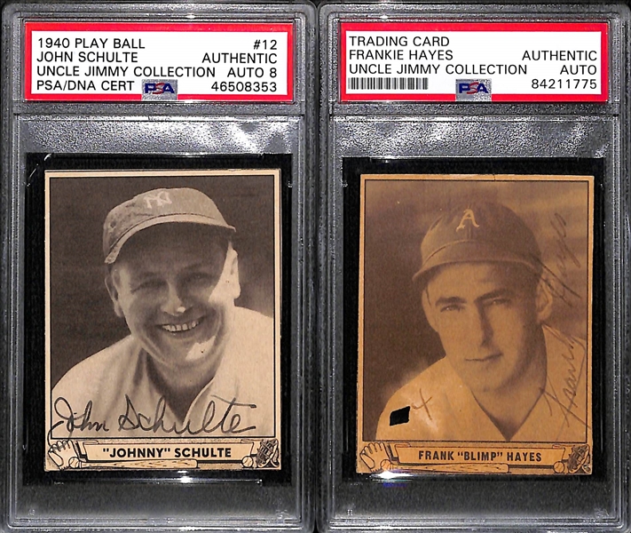 Lot of 2 - 1940 Play Ball John Schulte PSA Authentic (Autograph Grade 8) & Frankie Hayes PSA Authentic Autograph