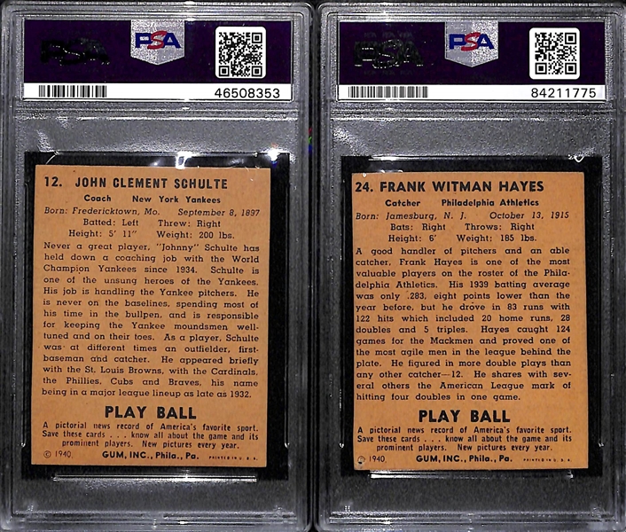 Lot of 2 - 1940 Play Ball John Schulte PSA Authentic (Autograph Grade 8) & Frankie Hayes PSA Authentic Autograph
