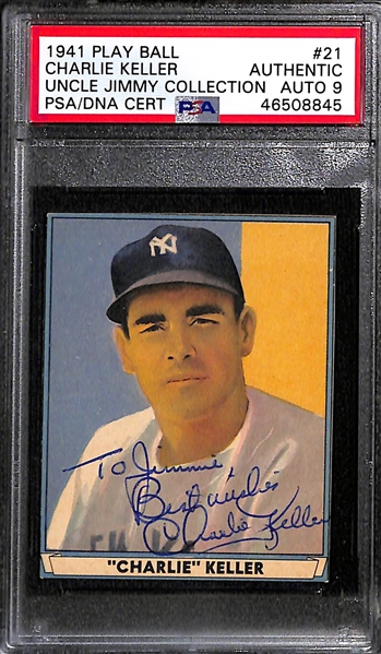 Lot of 2 - 1941 Play Ball Charlie Keller #21 PSA Authentic (Auto Grade 9) & 1941 Play Ball Johnny Cooney #50 PSA Authentic (Auto Grade 9)