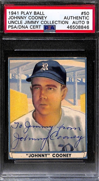 Lot of 2 - 1941 Play Ball Charlie Keller #21 PSA Authentic (Auto Grade 9) & 1941 Play Ball Johnny Cooney #50 PSA Authentic (Auto Grade 9)