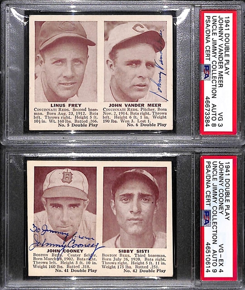 Lot of 2 - 1941 Double Play Johnny Vander Meer PSA 3 (Auto Grade 8) & 1941 Double Play Johnny Cooney PSA 4 (Auto Grade 9)