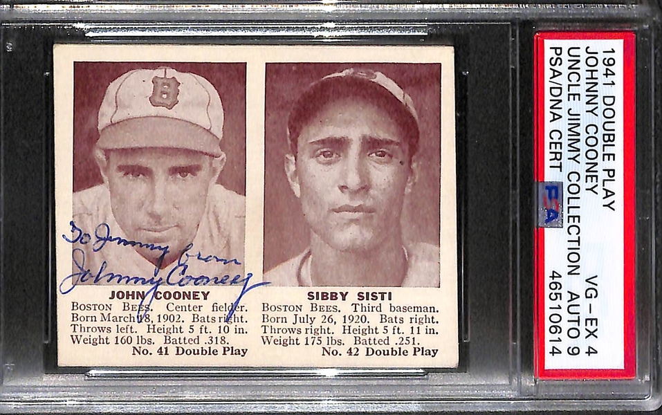 Lot of 2 - 1941 Double Play Johnny Vander Meer PSA 3 (Auto Grade 8) & 1941 Double Play Johnny Cooney PSA 4 (Auto Grade 9)