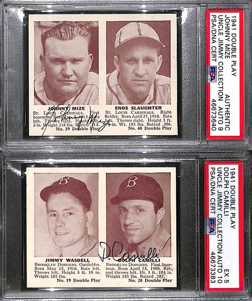Lot of 2 - 1941 Double Play Johnny Mize PSA Authentic (Auto Grade 9) & 1941 Double Play Dolph Camilli PSA 5 (Auto Grade 10)