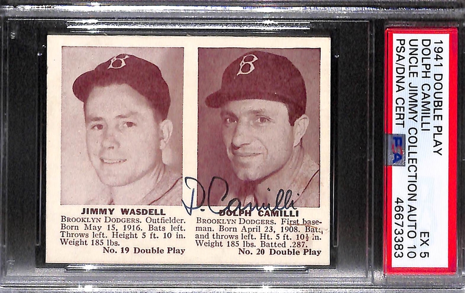 Lot of 2 - 1941 Double Play Johnny Mize PSA Authentic (Auto Grade 9) & 1941 Double Play Dolph Camilli PSA 5 (Auto Grade 10)