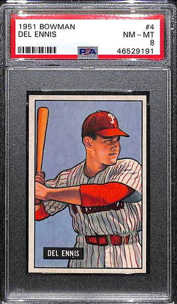 1951 Del Ennis (Phillies) #4 Graded PSA 8 NM-Mint