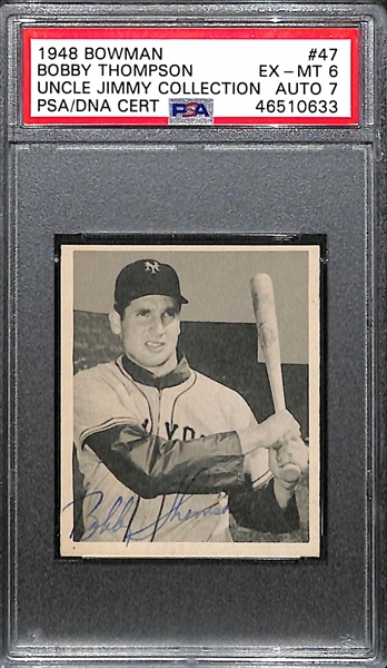 Signed 1948 Bowman Bobby Thompson Rookie #47 PSA 6 (Autograph Grade 7) - Pop 1 (Highest Grade of 4 PSA Examples - Others Authentic)