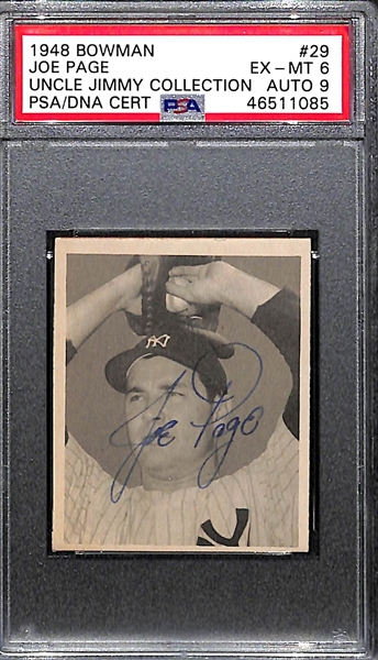 RARE Signed 1948 Bowman Joe Page Rookie #29 PSA 6 (Autograph Grade 9) - Pop 1 - ONLY PSA EXAMPLE THAT EXISTS! 