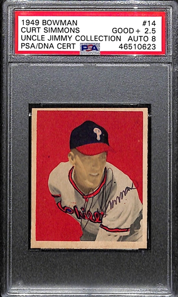 Signed 1949 Bowman Curt Simmons #14 PSA 2.5 (Autograph Grade 8)