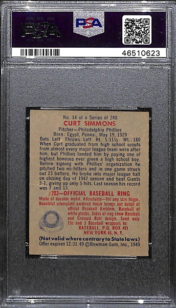 Signed 1949 Bowman Curt Simmons #14 PSA 2.5 (Autograph Grade 8)