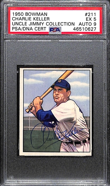Signed 1950 Bowman Charlie Keller #211 PSA 5 (Autograph Grade 9) - Pop 1 (Only 4 PSA Examples, No Others Higher Than PSA 2)