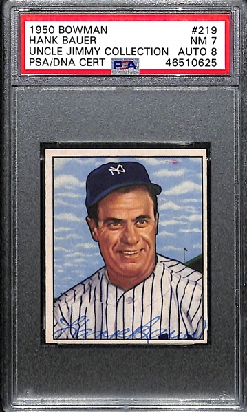 Signed 1950 Bowman Hank Bauer #219 PSA 7 (Autograph Grade 8) - Pop 1 (Highest Grade of 7 PSA Examples)