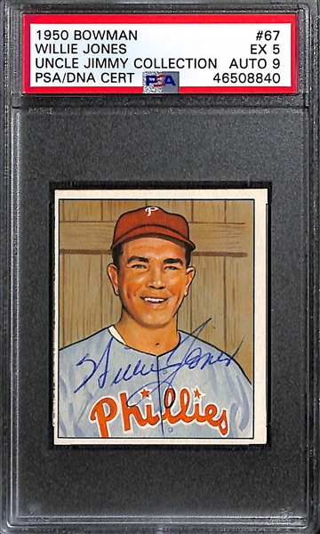 1950 Bowman Willie Jones #67 (Pop 2) PSA 5 (Auto Grade 9) & 1950 Bowman Curt Simmons #68 (Pop 1) PSA 2 (Autograph Grade 8)