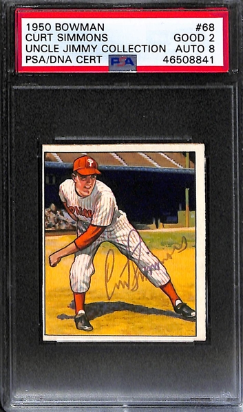 1950 Bowman Willie Jones #67 (Pop 2) PSA 5 (Auto Grade 9) & 1950 Bowman Curt Simmons #68 (Pop 1) PSA 2 (Autograph Grade 8)
