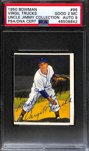Lot of 2 - 1951 Bowman Richie Ashburn #186 PSA 1 (Autograph Grade 8) & 1950 Bowman Virgil Trucks #96 PSA 2 MC (Autograph Grade 9)