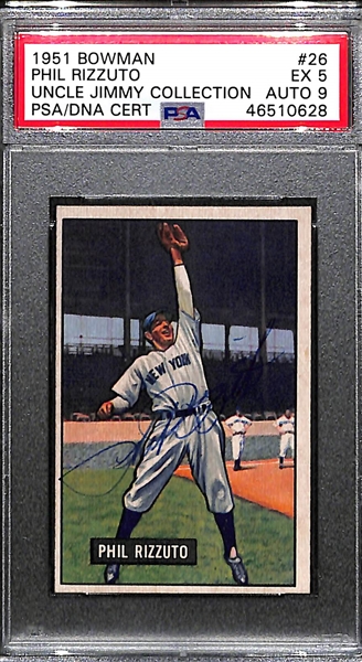 Signed 1951 Bowman Phil Rizzuto #26 PSA 5 (Autograph Grade 9) - Pop 1 (Highest Grade of 5 PSA Examples)