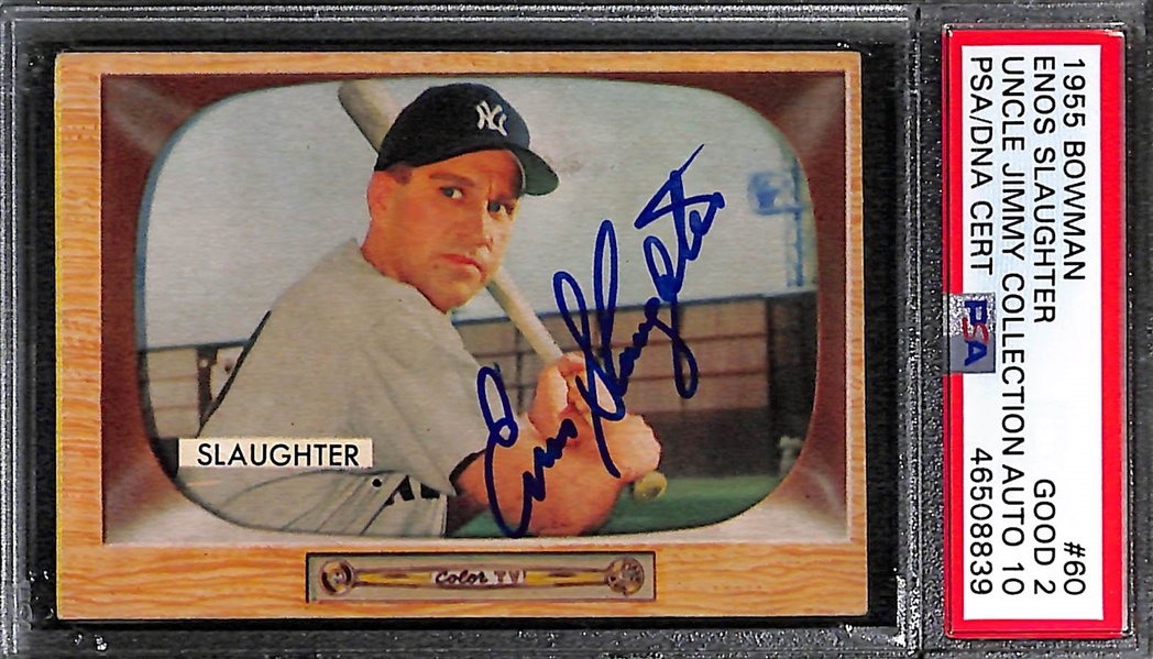 Lot of 3 Signed 1950s PSA Graded Cards - Enos Slaughter, Vic Wertz, Early Wynn