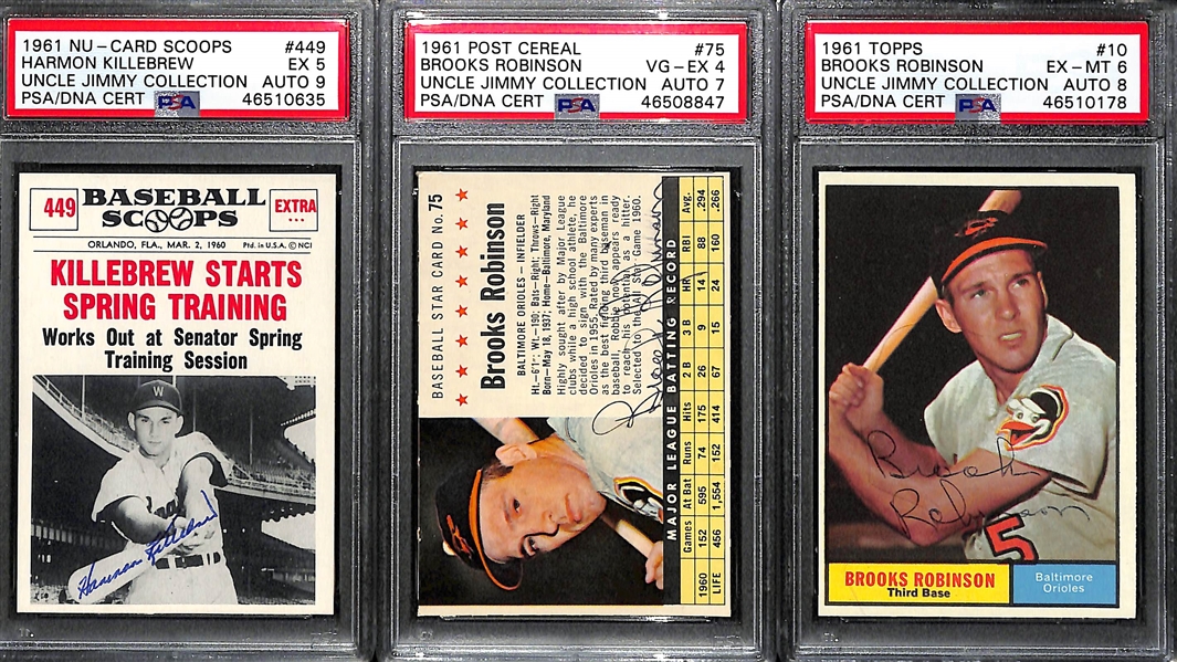 Lot of 3 1961 Signed PSA Graded Cards - Killebrew & (2) Brooks Robinson