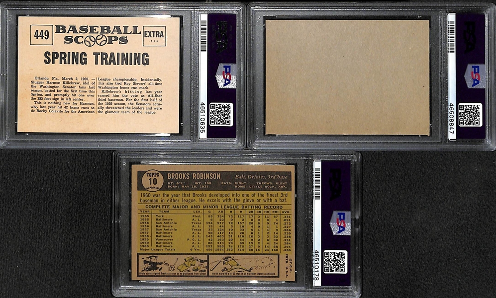 Lot of 3 1961 Signed PSA Graded Cards - Killebrew & (2) Brooks Robinson