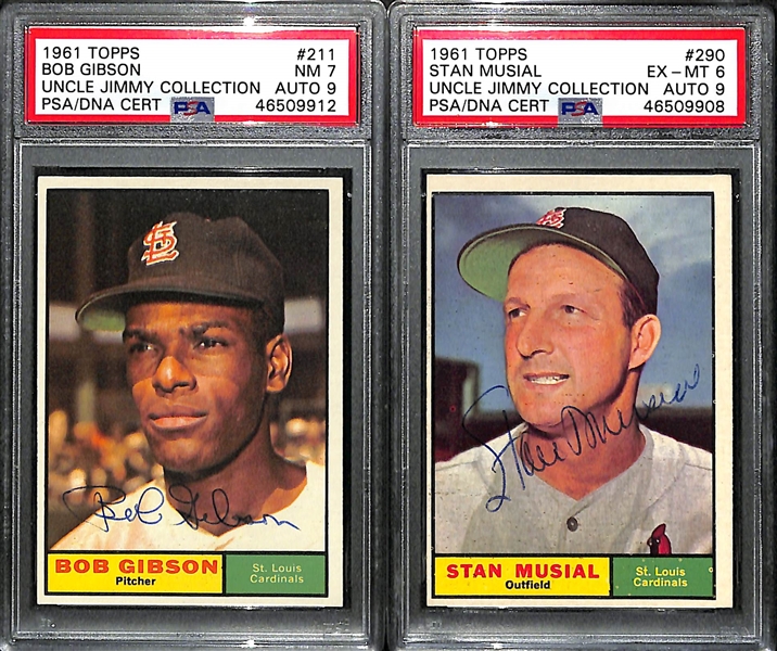 Lot of 2 1961 Topps Signed PSA Graded Cards - Bob Gibson & Stan Musial